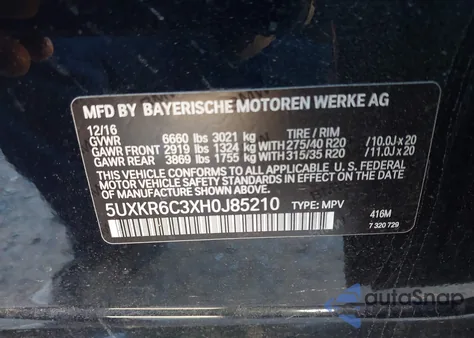 2017 BMW X5 xDrive50I из США, поврежденный, VIN 5UXKR6C3XH0J85210